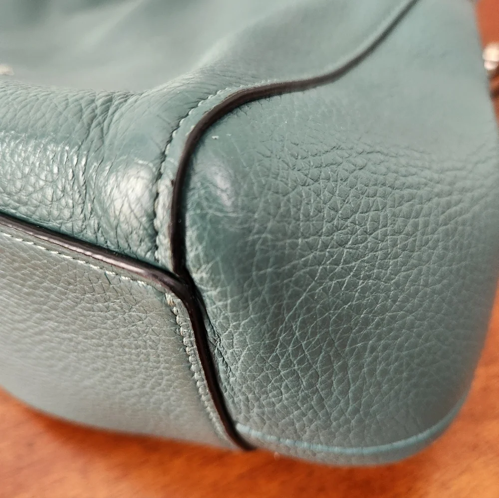 Coach Hallie Pebbled Leather Hobo Shoulder Bag In Teal - Picture 8 of 15